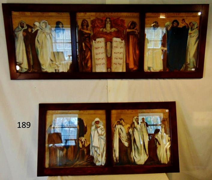 Old Testament Pictures: Set of 5 Hand Painted Scenes that are very well excecuted depicting Old Testament Era; the center scene is representing Moses and the 10 Commandments. This 5 Panel Art is depicting the Early Prophets 