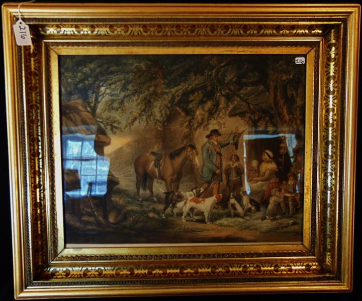 Framed Colored Steel Engraving: Colored Steel Engraving in an Outstanding Gold Leaf Frame measuring 24"Tx27.5"W