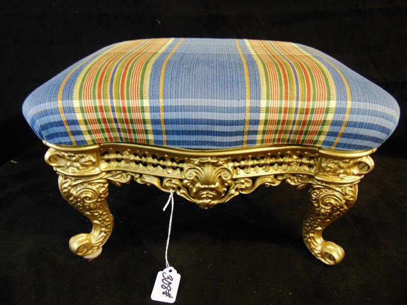 Antique Baroque Victorian Cast Iron Stool: Newly Recovered Antique Baroque Victorian Cast Iron Stool. This pierced trim Cast Iron Victorian Stool measures 10"Tx14"wx10"D.