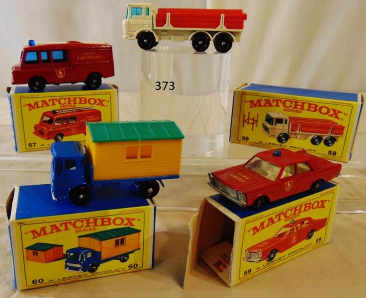 Group of Matchbox Lesney 1968 Mint: Group of 4 Matchbox cars by Lesney Products, mint condition, in their original boxes, Made in England, to include: #57 Land Rover Rire Truck; #58 RARE D.A.F. Girder Truck with ALL it's girders; #59 Ra