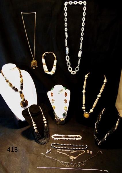 Costume and Tribal Jewelry: Group of Quality Costume and Tribal Jewelry includes a Horn Necklace with Turtle, Hematite Bead Necklace, Indian Micro beaded Necklaces, and much more!