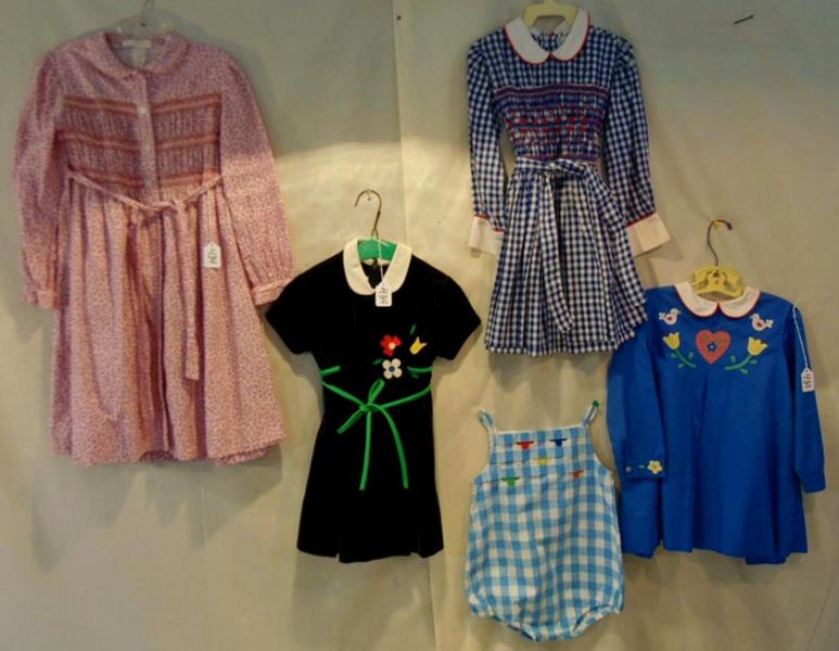 Fancy Girls Dreses: Group of Fancy Little Girls Dresses to include Guy Laroche flannel chess with country floral print, Gingham toddler's romper, Saks Fifth Ave Velvet Dress with Pique' floral applicates and more.