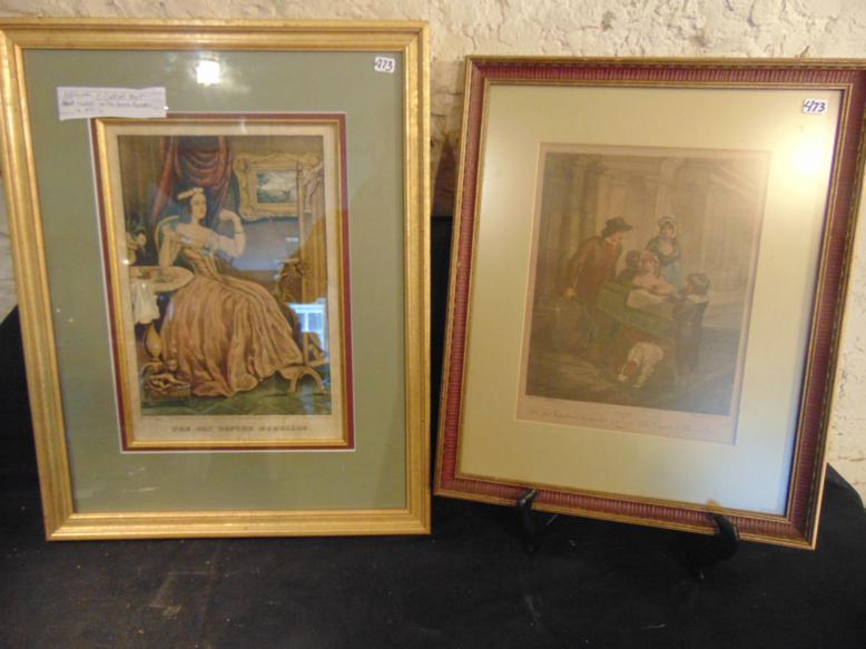 Original quality matted and Framed N. Currier Print: Circa 1847 these 2 quality matted and framed original lithographs include a N. Currier print from New York of young beauty on the ever of her marriage entitled "A day Before Marriage" It measures 21"