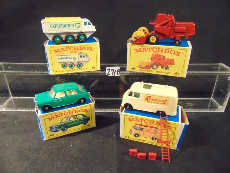 Lesney 1968 Matchbox Cars/org. boxes, Mint, Rare: 1968 Matchbox cars in their original boxes in Mint Condition by Lensey, made in England to include #61 Alvis Stalwart Truck, #62 RARE TV Service Van with 3 tv's and micro ladder (box torn and missing