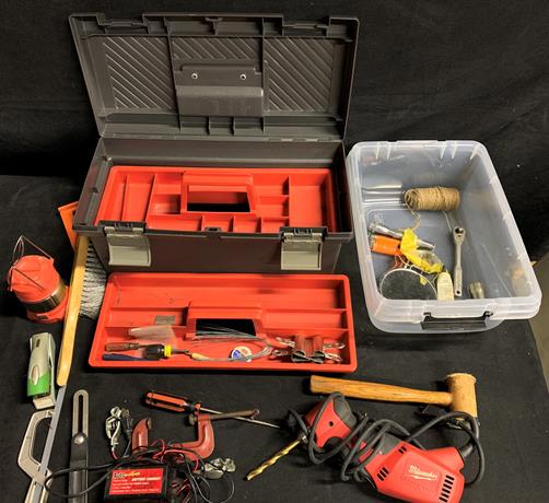 Lot of tools to include milwaukee 3/8" reversing: Lot of tools to include milwaukee 3/8" reversing drill(like new), tool box and other tools
