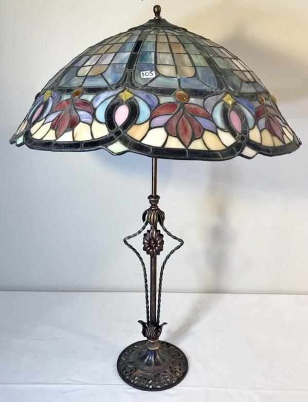 1920's Iron Base Table Lamp w/Stained Glass Shade (1 of 12)