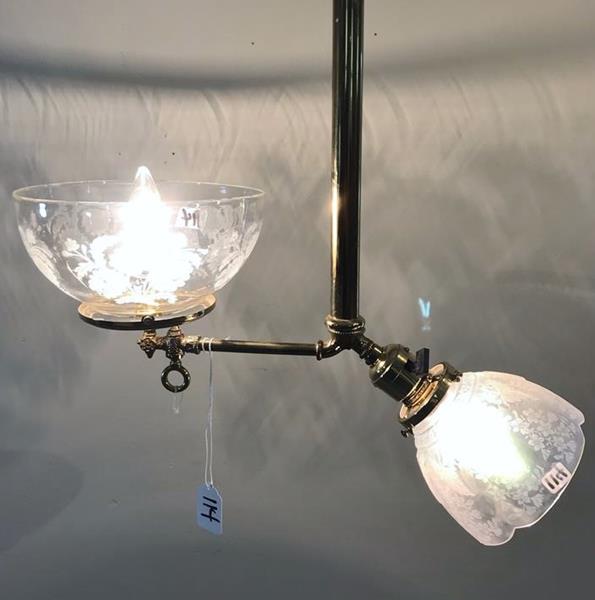 Electrified 2-armed Hanging Gas Fixture c. 1895 (1 of 18)