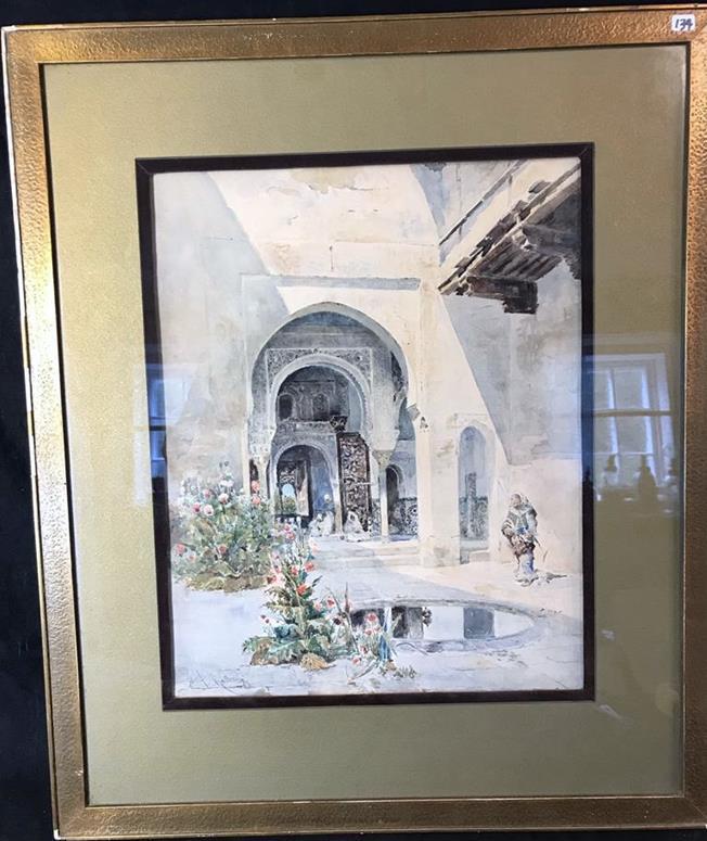 F. Maitiny Watercolor of Middle Eastern Courtyard c. (1 of 6)