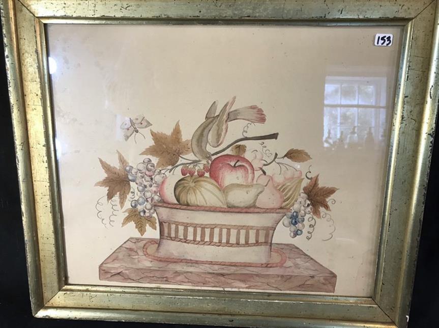 Early Folk Art Still Life of Fruit and Bird c.1820 (1 of 6)