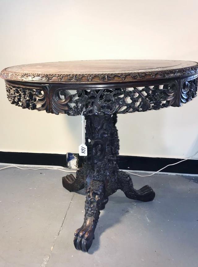 Artist Signed Pierced Carved Rosewood Marble Top (1 of 14)