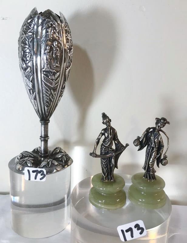 Oriental Sterling Signed Bud Vase and 2 Sterling (1 of 8)