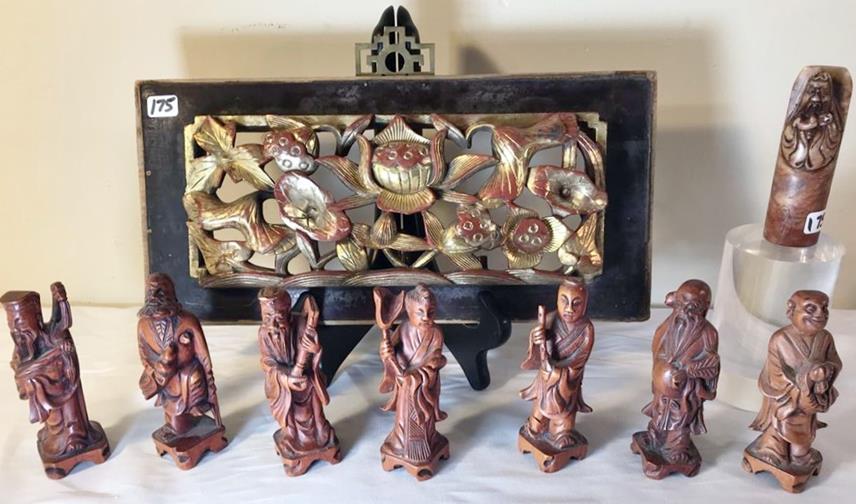 Group of Oriental Carved Wooden Figurines, Door Panel (1 of 12)