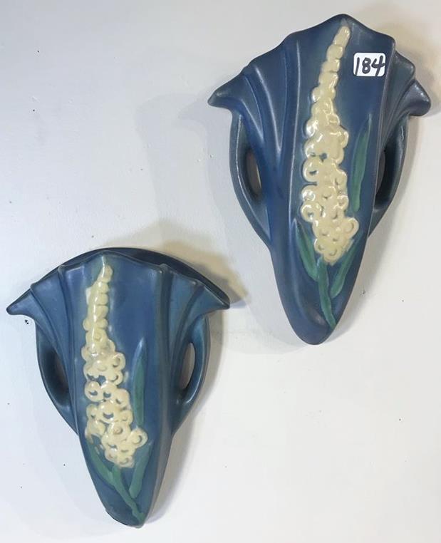 Pair of Roseville Delphinium Blue Wall Pockets (1 of 6)