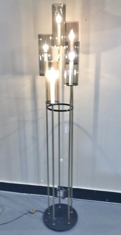 MCM Glass Iron and Brass Floor Lamp w/ 5 Cylindrical (1 of 10)
