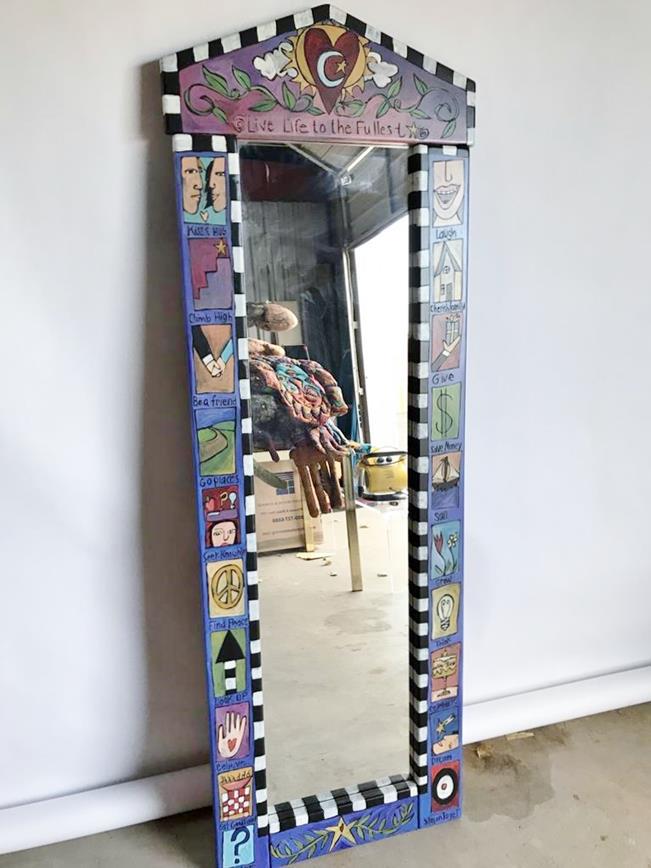 Sticks Hand Painted and Carved Folk Art Mirror (1 of 8)