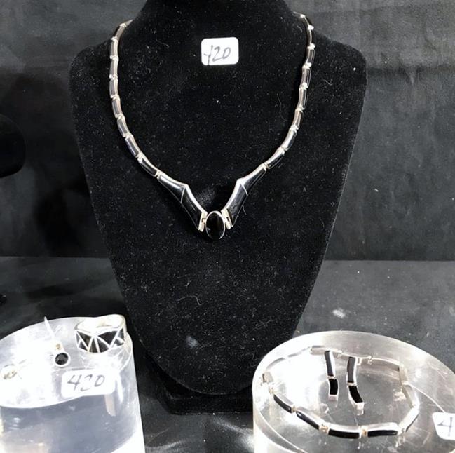 Group of Sterling and Onyx Jewelry (1 of 8)