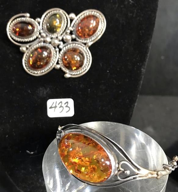 Sterling Silver and Amber Brooch and Bracelet (1 of 5)