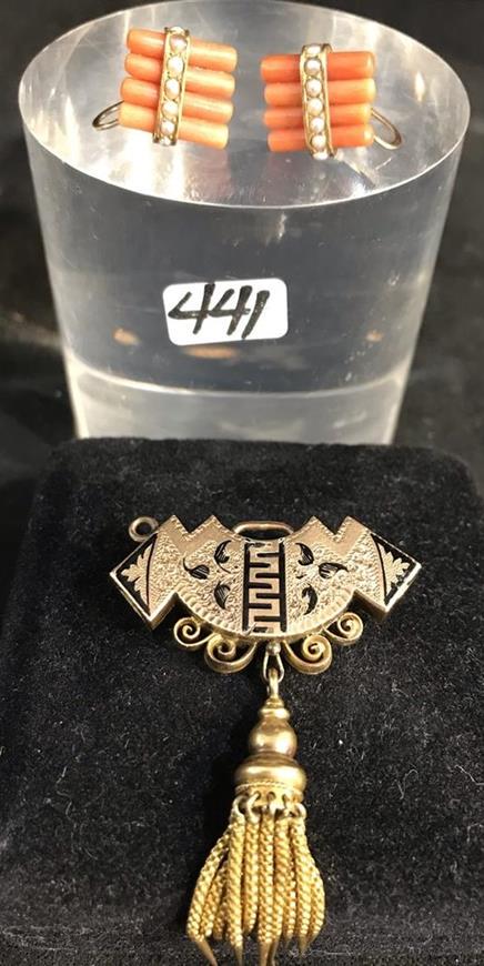 10K Gold Brooch and Victorian Coral and Pearl Earrings (1 of 8)