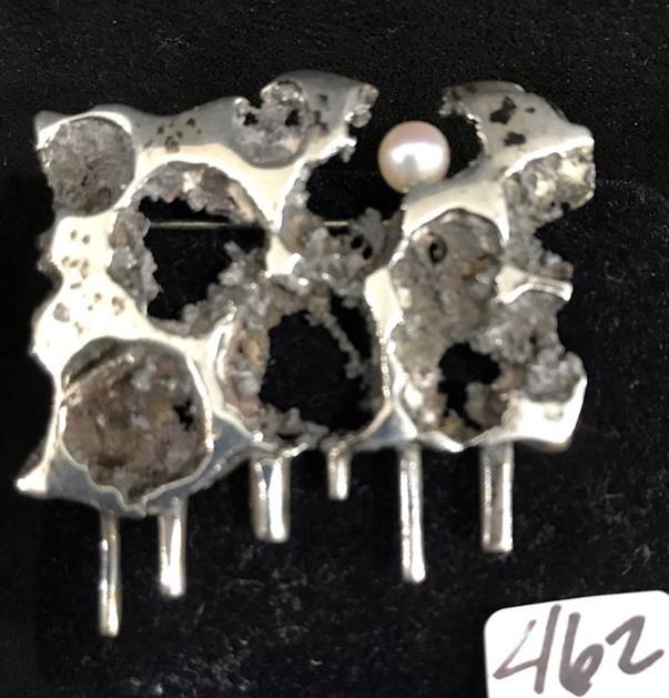 MCM Sterling and Pearl Brutalist Brooch (1 of 5)