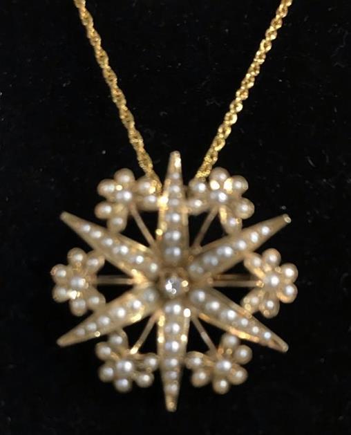 Victorian 14K Gold Pendant Brooch on 14K Chain (1 of 4)