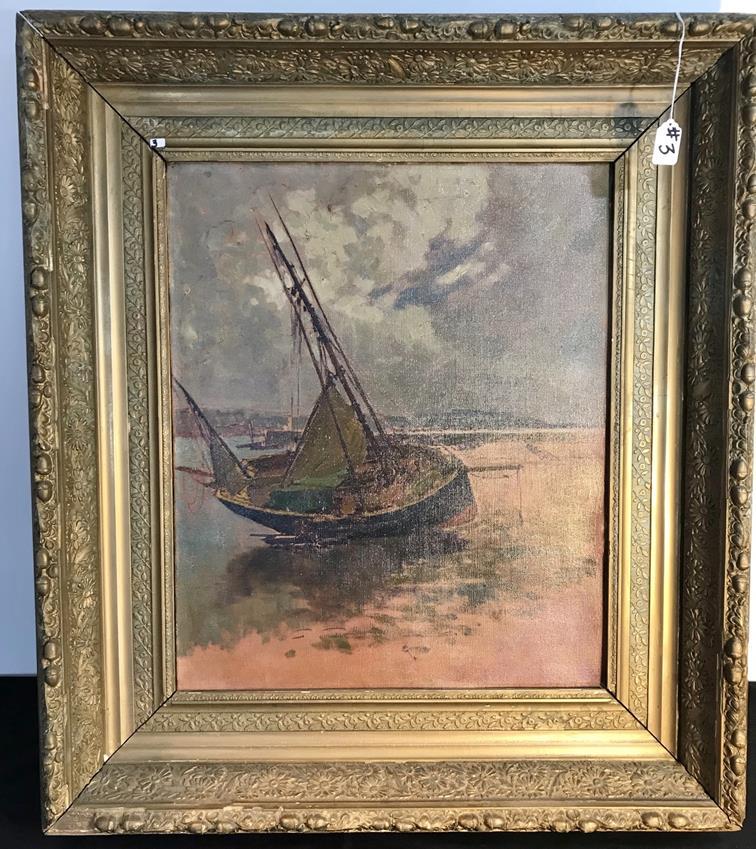 Victorian Oil on Canvas of Boat in Ornate Period Frame (1 of 10)