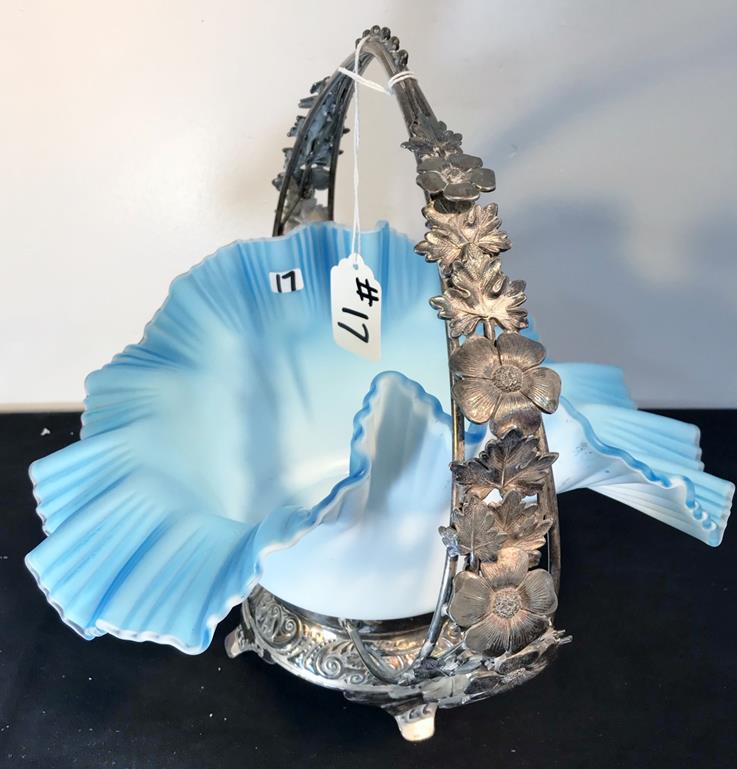 Victorian Pairpoint Bride's Basket w/Turquoise Satin (1 of 10)