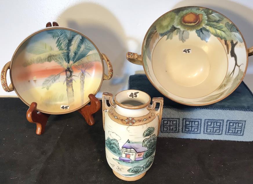 Group of Hand-Painted Nippon China Vase and Two Bowls (1 of 20)