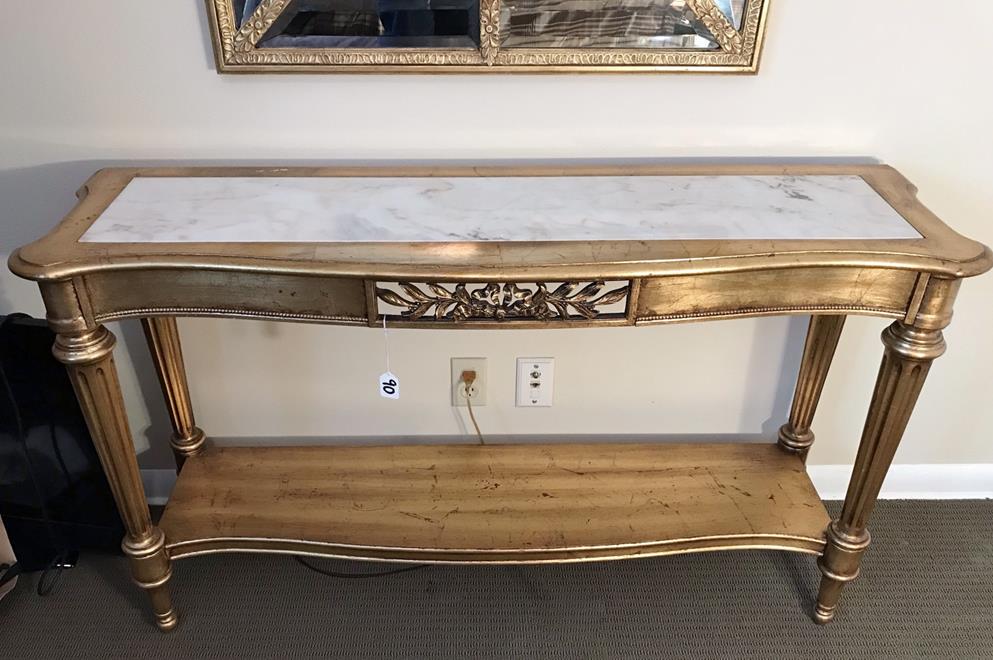 Gilded Carrera Marble Topped Pierced Carved Entry Table (1 of 12)