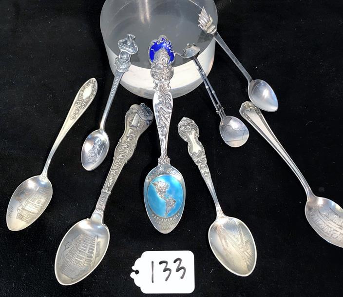 Group of 8 Sterling Spoons Includes Enamel 1901 Pan (1 of 13)