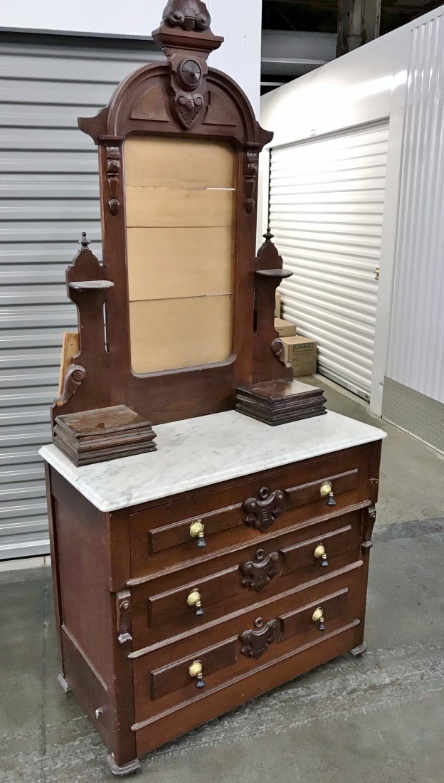 Walnut Victorian White Marble-Top Dresser (1 of 7)
