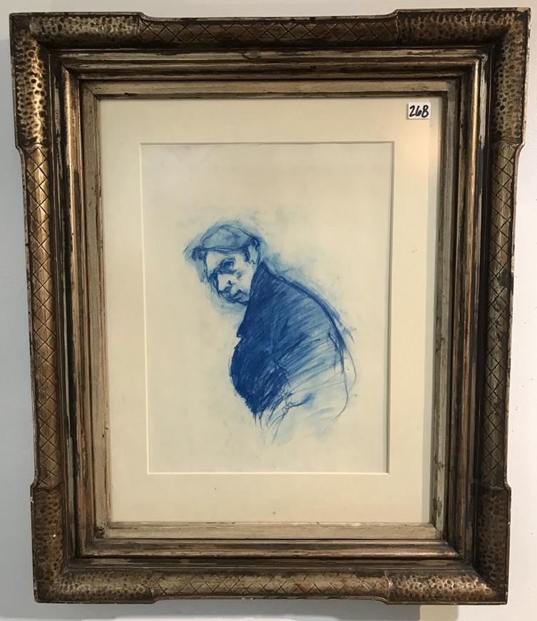 Signed Herbert Katzman Self Portrait in Blue Conte (1 of 5)