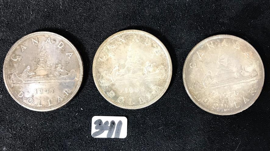 3 Rare Canadian Silver Dollars: 1955, 1938, and 1947 (1 of 9)
