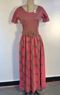 1960's Rudi Gernreich Polka Dot Dress for Harmon: This 1960's mod long Rudi Gernreich for HARMON KNITWEAR dress has large polka dot skirt, circle and polka dot sleeves and bodice, and it's original leather lined belt. Approximate size 4/6.