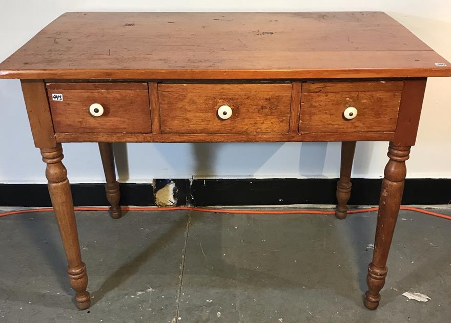 3-Drawer Early Pine Work Table w/Turned Legs (1 of 5)
