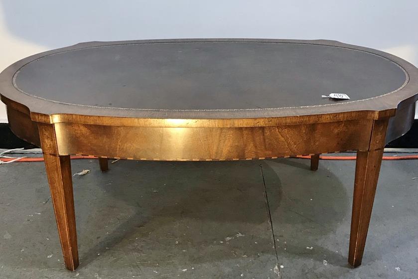 Mahogany Banded Inlaid Coffee Table w/Tooled Leather (1 of 10)