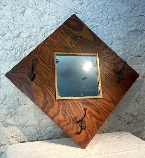 Oak Hall Mirror w/Hat Hooks (1 of 4)