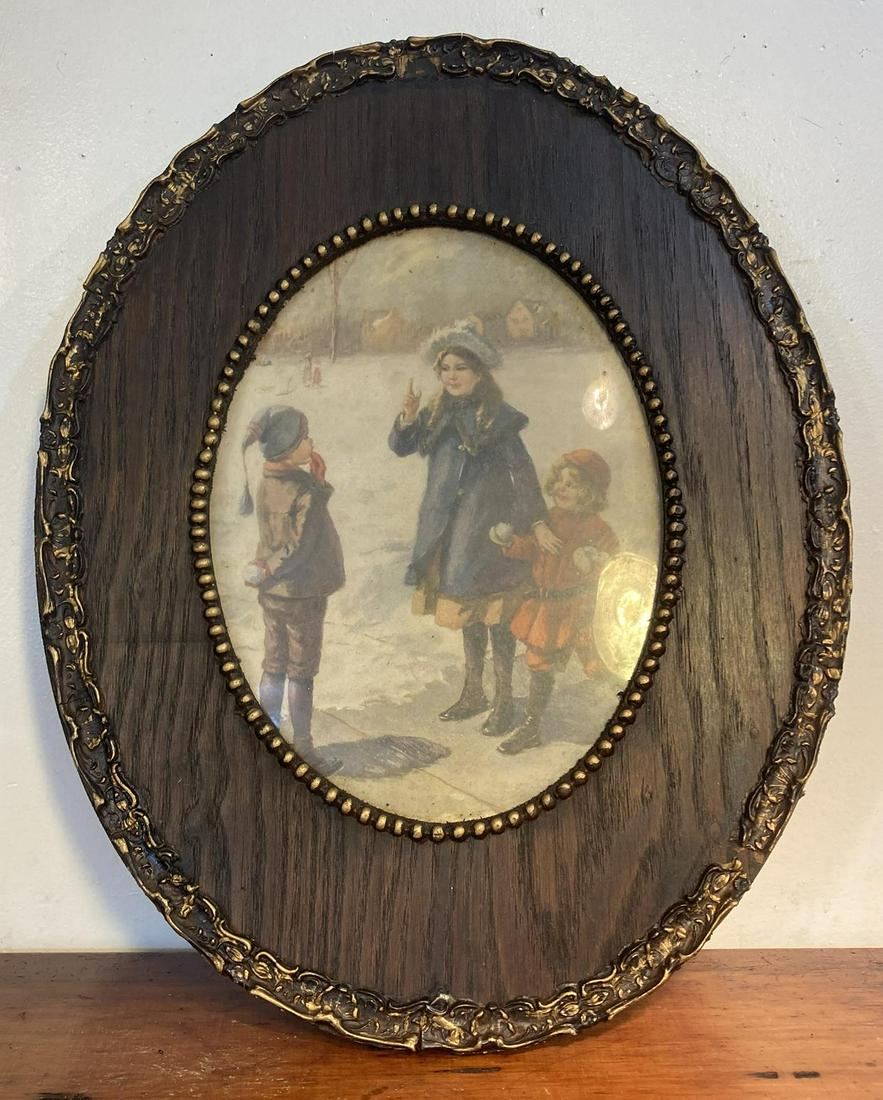 Print of Children Playing in Oval Vintage Frame (1 of 2)
