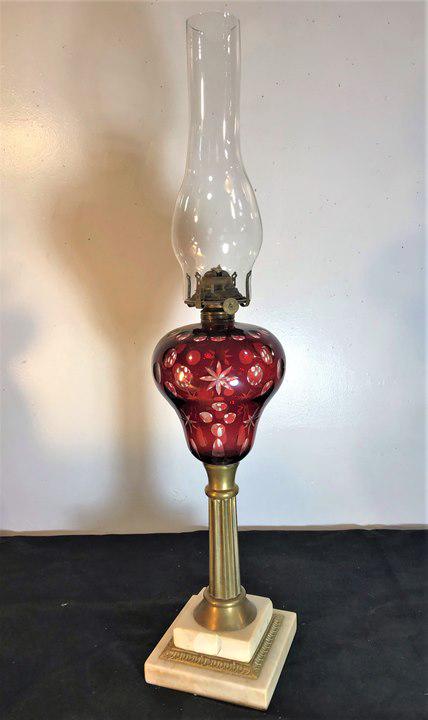 P & A Manufacturing Cut back Bohemian Glass Oil Lamp (1 of 4)