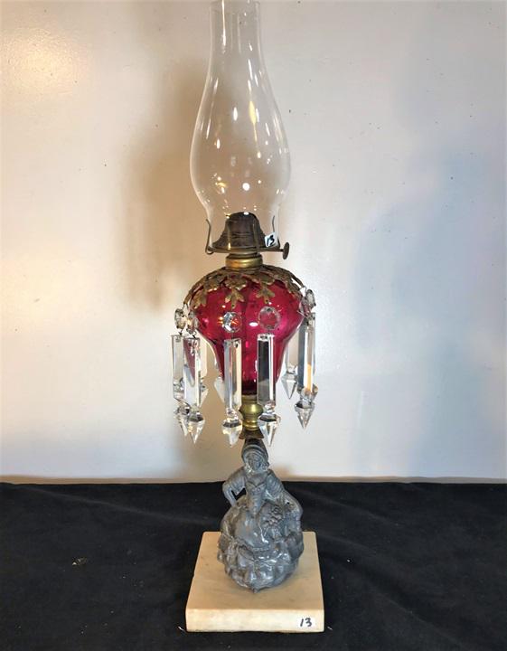 P & A Company Victorian Cranberry Oil Lamp with Figural (1 of 6)