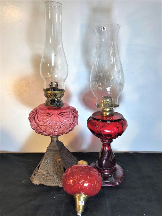 Group of Victorian Cranberry and Ruby Oil Lamps (1 of 8)