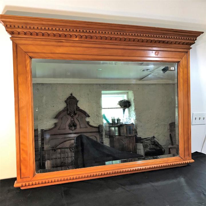 Large Bevelled Barber Shop Mirror in Mahogany frame (1 of 5)