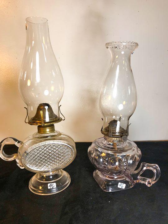 Two 19th Century Decorative Clear Glass fingerheld Oil (1 of 9)