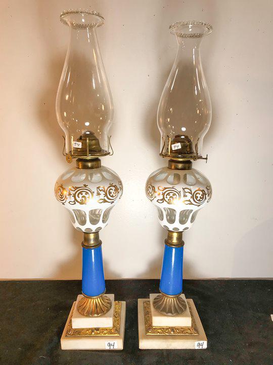 Pre Civil War Pair of  Bohemian Glass  Oil Lamps (1 of 5)