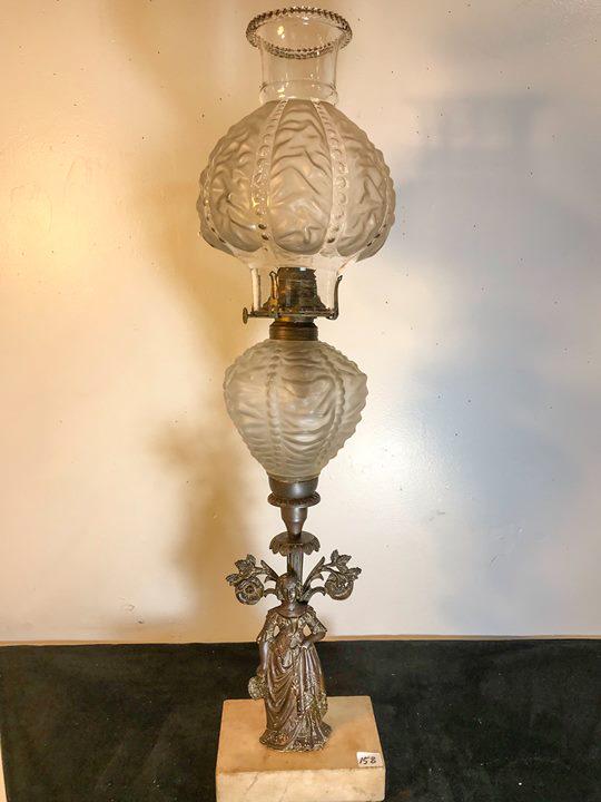 Lincoln Drape Oil Lamp with Bronze Figural Pedestal (1 of 9)