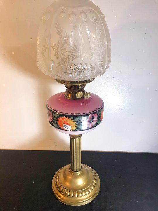 Hand Painted floral Banquet oil Lamp w/ acid Cutback (1 of 9)