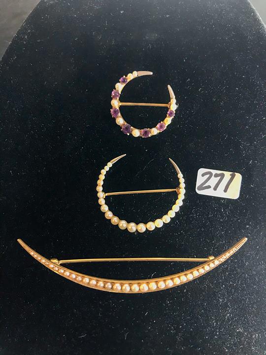 Three 14 Karat Gold and Seed pearl Brooches (1 of 7)