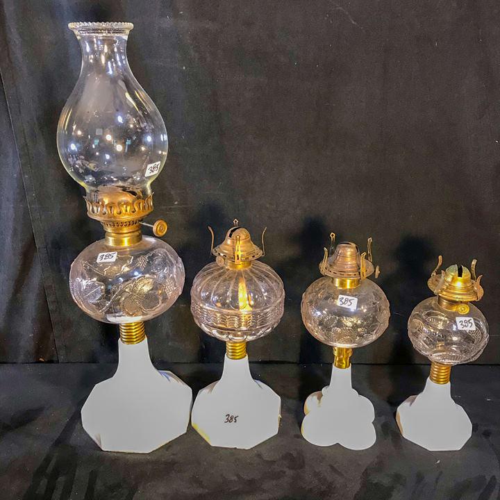 4 Milk Glass Pedastel lamps circa 1860/70 with Molded (1 of 9)