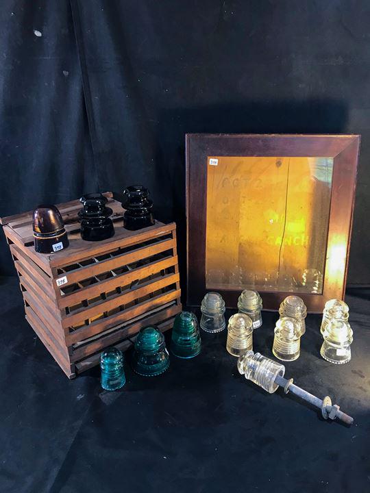 Group of Glass Insulators, Folk Art Wedding Box c 1865 (1 of 12)