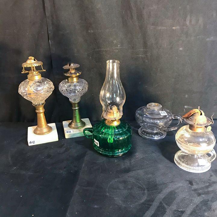 Group oF Oil Lamps to include green fingerheld, (1 of 7)