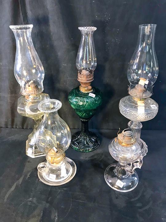 Rare Early Green Flint Glass Oil Lamp and 4 other early (1 of 5)